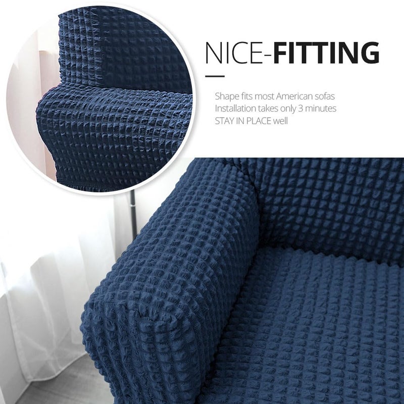 NICEEC Armchair Slipcover Blue Armchair Covers 1 Piece Easy Fitted Sofa Couch Cover Universal High Stretchable Durable Furniture Protector with Skirt Country Style (1 Seater Navy Blue) - Image 3